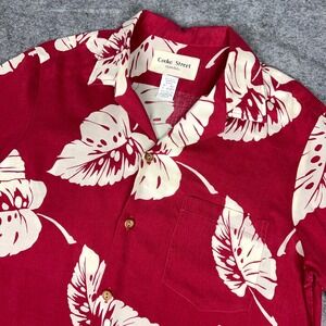 VTG Cooke Street Hawaiian Shirt Mens Medium Red Floral Aloha Rayon Button 80s